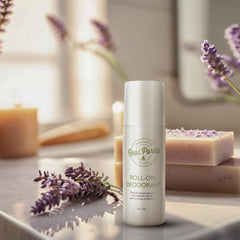 Real Purity Roll-On Deodorant packaging highlights natural ingredients and USA-made quality