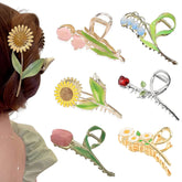 REALHUNLEE flower claw clip close-up shows durable metal grip for secure styling.