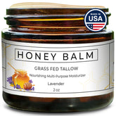 Really Good Blends Tallow Honey Balm jar closeup shows rich moisture and lavender scent