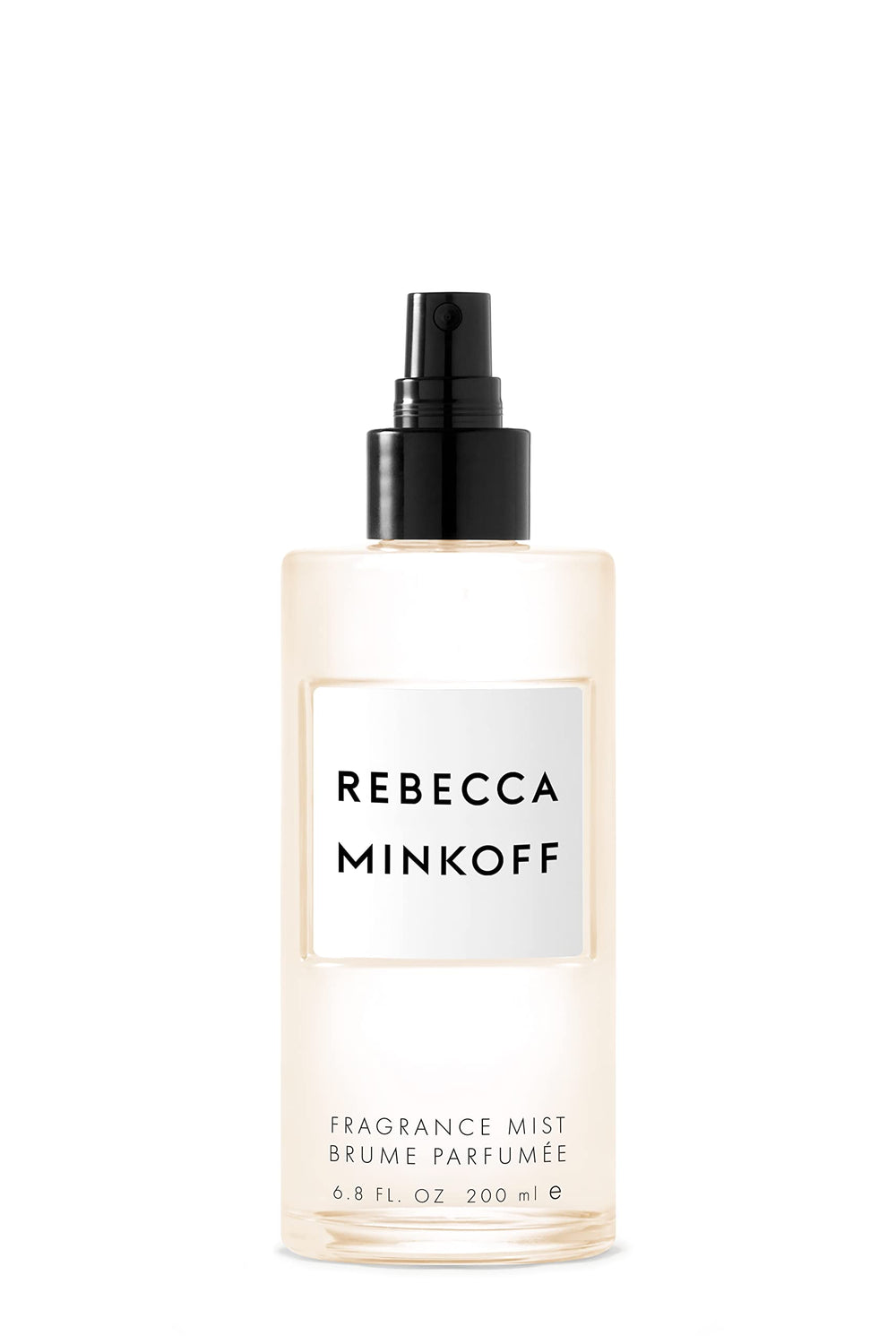 Rebecca Minkoff body spray bottle from the front, premium packaging for daily wear.