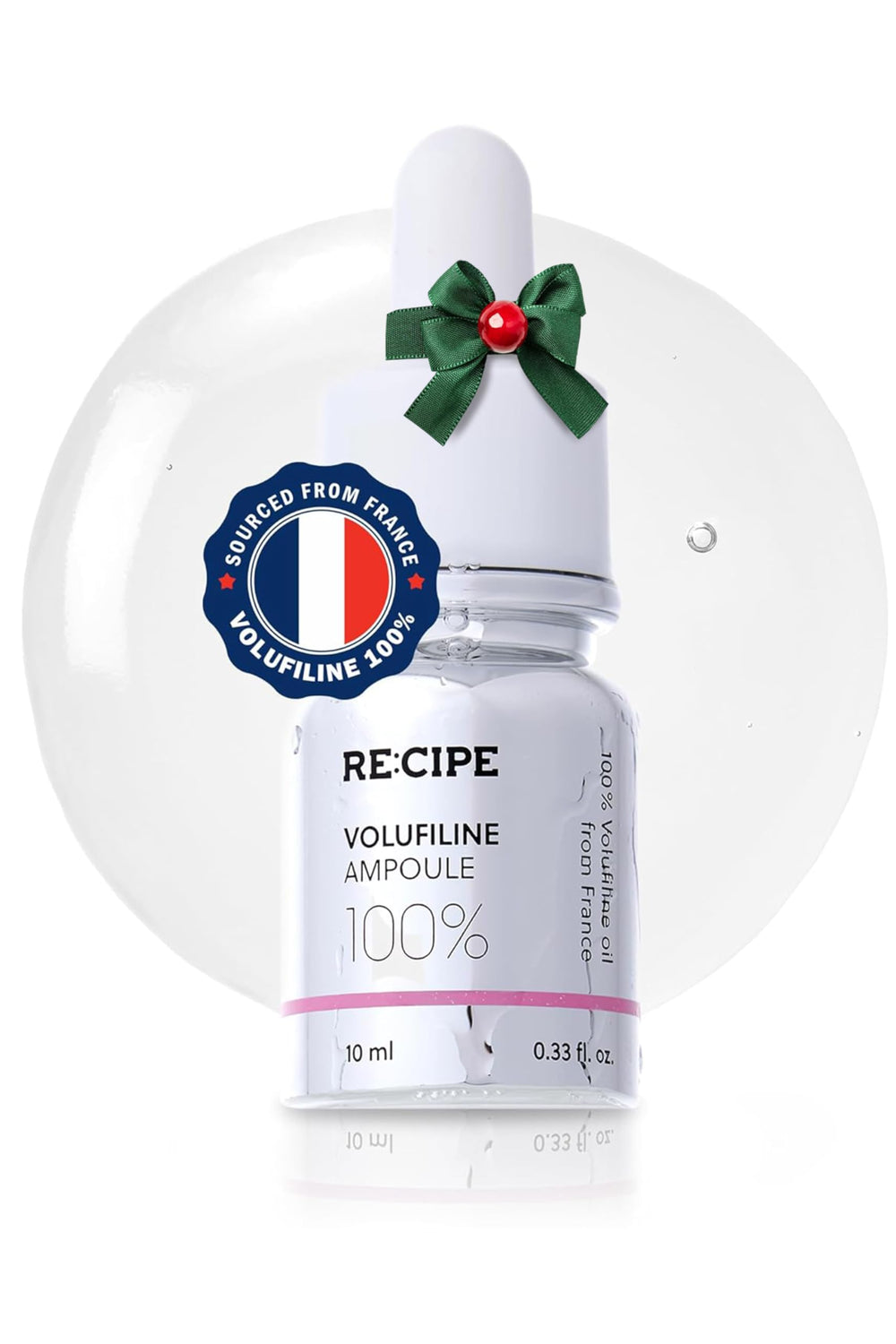 RE:CIPE Volufiline ampoule bottle for targeted volumizing in a premium French skincare routine.