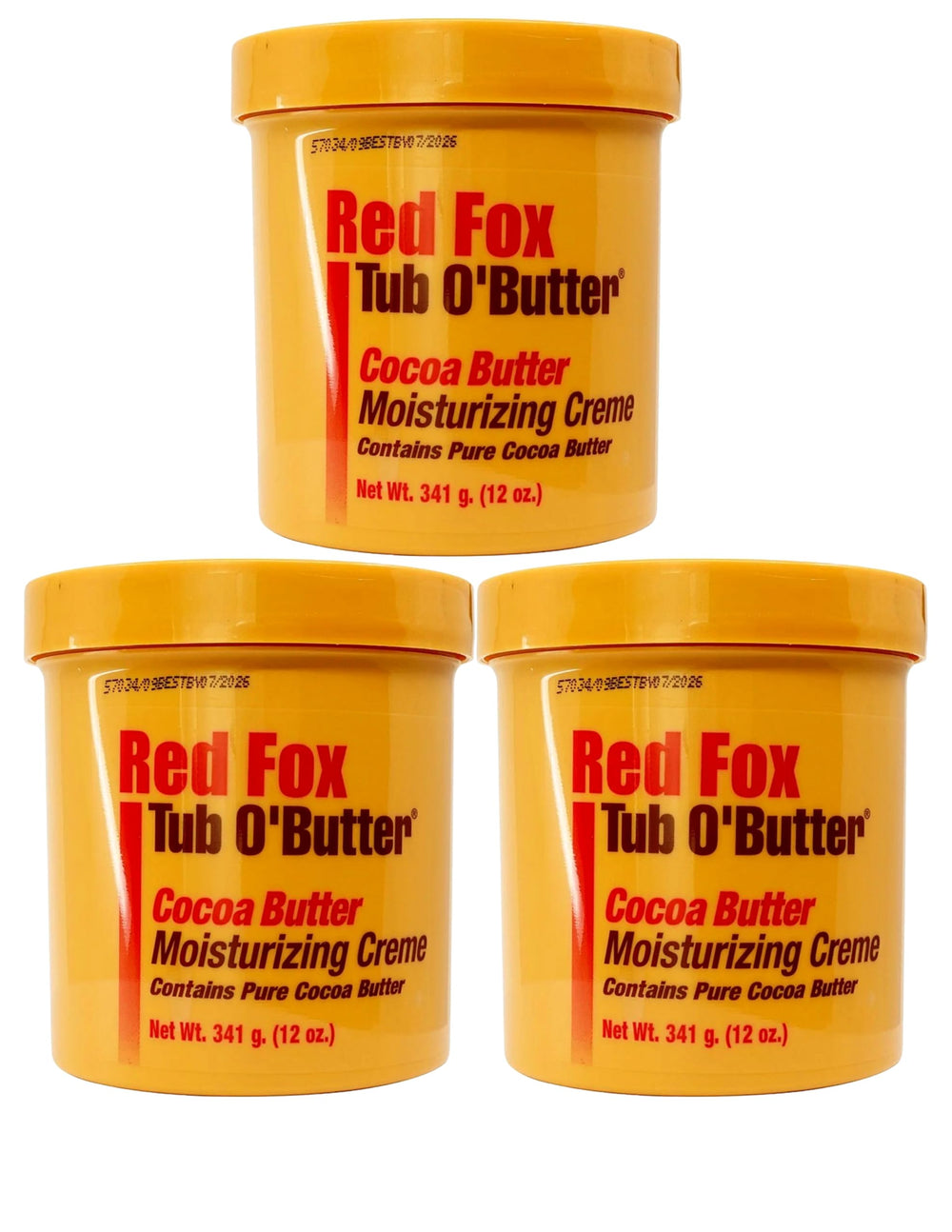 Red Fox Tub O'Butter Cocoa Butter Creme 3-pack packaging for everyday moisture