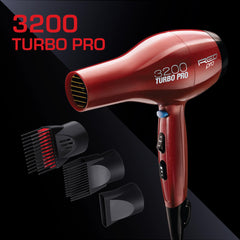 Red Pro 3200 Turbo Pro side view highlights ergonomic handle and efficient airflow.