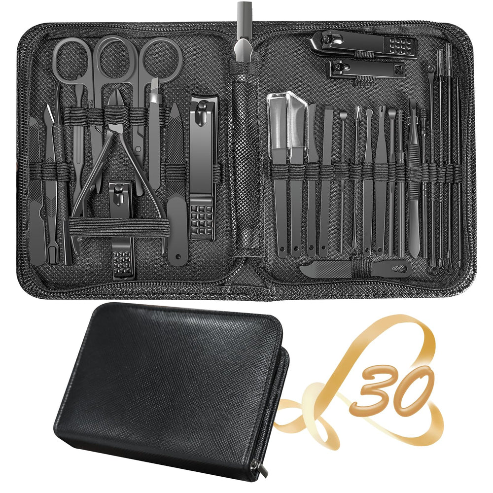 RedFlow manicure set 30-in-1 case opened, travel-ready grooming toolkit for nails