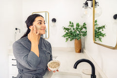 Redmond Clay facial mask application shows soothing, purifying treatment for blemish-prone skin.
