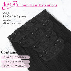 REECHO 28in straight clip-in set with 7.7in four-clip weft for dramatic length.