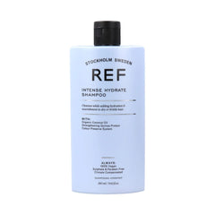 REF Intense Hydrate Shampoo bottle highlights deep hydration for color-treated hair and smoother styling.