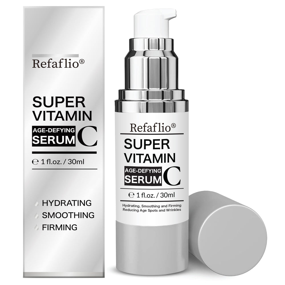 Refaflio Super Vitamin C Serum bottle closeup showing hydration-ready formula