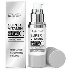 Refaflio Super Vitamin C Serum bottle closeup showing hydration-ready formula