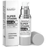 Refaflio Super Vitamin C Serum bottle highlighting hydrating formula for daily use.