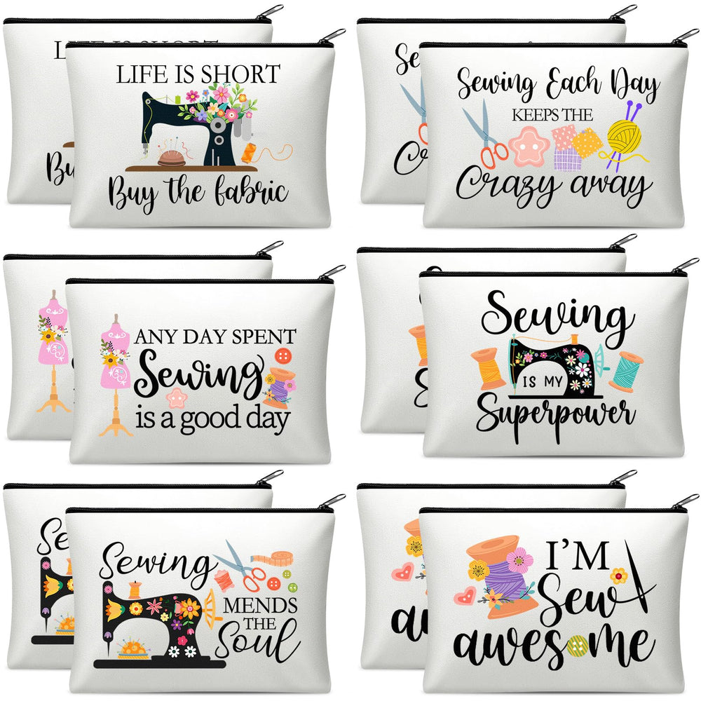 Reginary 12-pcs sewing makeup bag set with varied patterns for versatile daily organization.