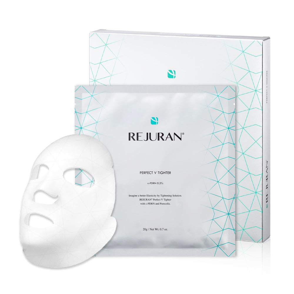 REJURAN Perfect-V tightening dual-sheet mask pack demonstrates lift and contour at home