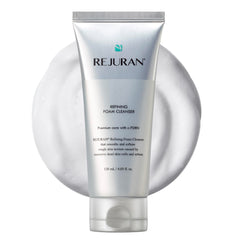 REJURAN Refining Foam Cleanser bottle pouring for gentle cleansing and hydration