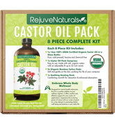 RejuveNaturals castor oil pack 16oz bottle - pure oil for soothing self-care rituals.