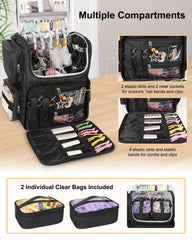 Relavel backpack straps provide comfortable support during long styling sessions.