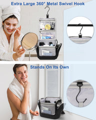 Relavel hanging hook 360-degree rotates for hands-free bag access in minimal spaces.