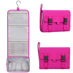 Relavel hanging travel toiletry bag open demonstrates large capacity for family trips