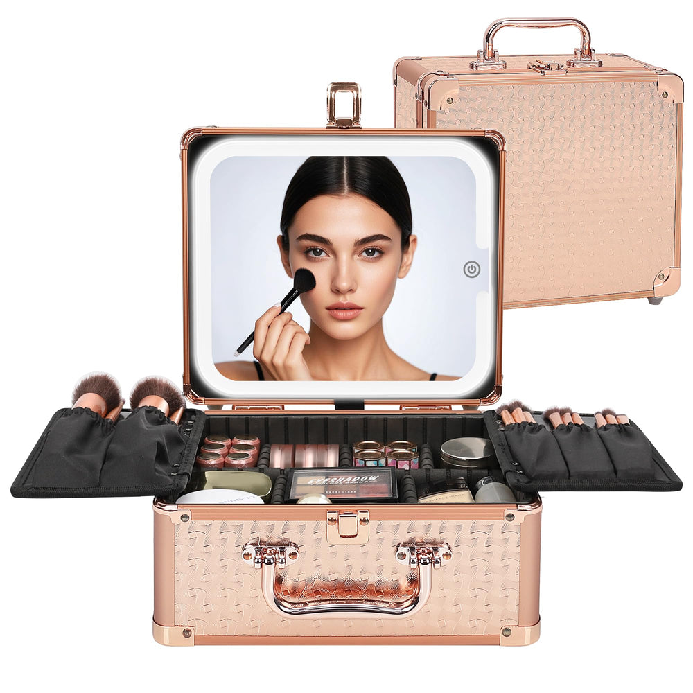 Relavel makeup bag LED mirror in rose gold for on-the-go makeup checks