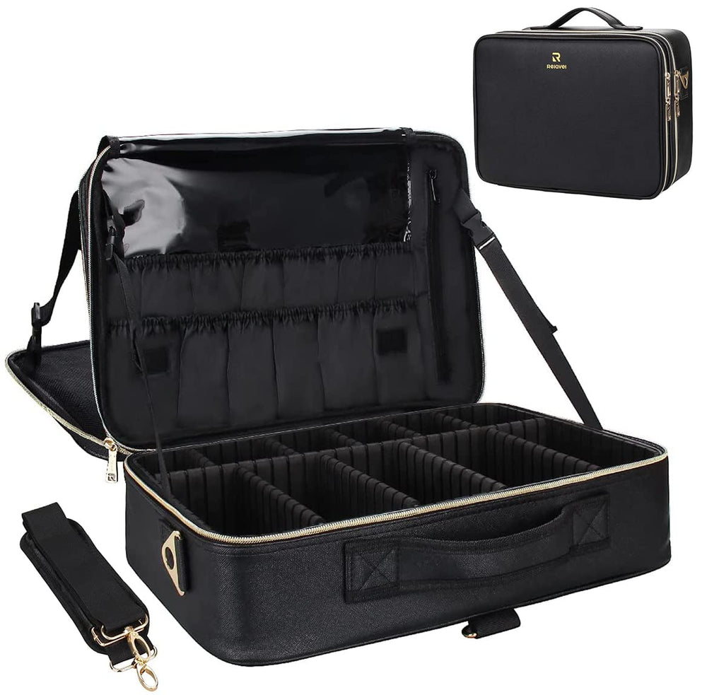 Relavel makeup case large capacity interior open for full pro kit