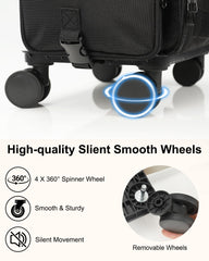 Relavel rolling makeup train case open top layer displays adjustable dividers.