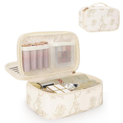 Relavel Lily Floral travel makeup bag front view for compact daily makeup storage.