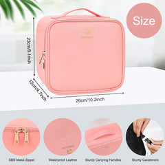 Relavel travel makeup bag waterproof material highlights durable, easy-to-clean exterior for travel.
