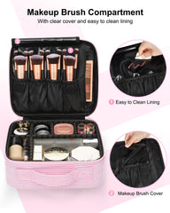 Relavel travel makeup train case with six adjustable dividers for customization