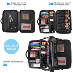 Relavel travel makeup train case black adjustable dividers enabling personalized partitioning.