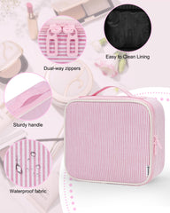 Relavel travel makeup train case brushes housed in dedicated compartment