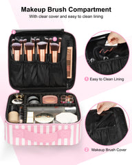 Relavel travel makeup train case brush compartment keeps brushes organized and protected