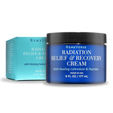 RemeVerse Radiation Cream jar close-up, unscented formula for sensitive skin during radiation therapy.
