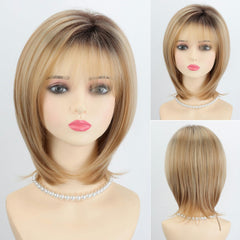 RENERSHOW blonde-highlight bob wig with natural roots for versatile looks.