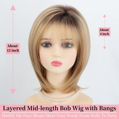 RENERSHOW layered 12-inch bob wig for daily styling.