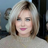 RENERSHOW mid-length bob wig with bangs for everyday wear.