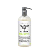 Renpure Coconut Milk & Vitamin E body lotion bottle shows creamy hydration for soft skin.