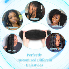 Renyarch Afro Kinky Bulk Hair dye-friendly image indicates easy color customization.