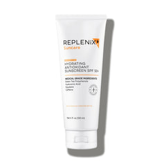 Replenix Antioxidant Hydrating Sunscreen SPF50+ bottle front for daily UV protection.