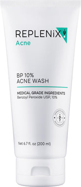 Replenix BP Acne Face Wash bottle demonstrates medical-grade cleansing for clearer pores.