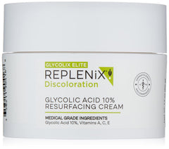 Replenix Glycolic Acid 10% cream bottle for daily resurfacing and hydration.