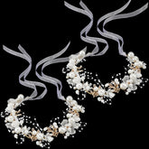 Retrowavy 2 Pcs flower headbands with rhinestones in gold for sparkling partywear.