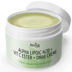 Reviva Labs DMAE Cream texture close-up reveals rich moisture and comfort.