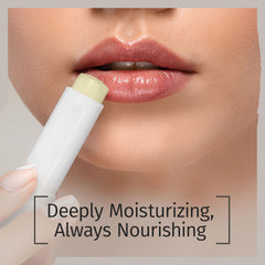 Reviva Labs Vitamin E Stick applied on lips for clear, non-greasy hydration.