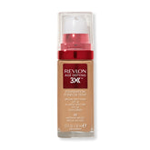Revlon Age Defying 3X Foundation bottle closeup demonstrates longwear coverage and SPF 30 protection.