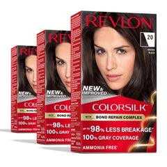 Revlon ColorSilk bond-repair-bottle shows ammonia-free gray coverage option.