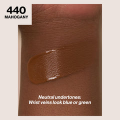 Revlon ColorStay foundation swirl illustrates buildable coverage and matte finish.