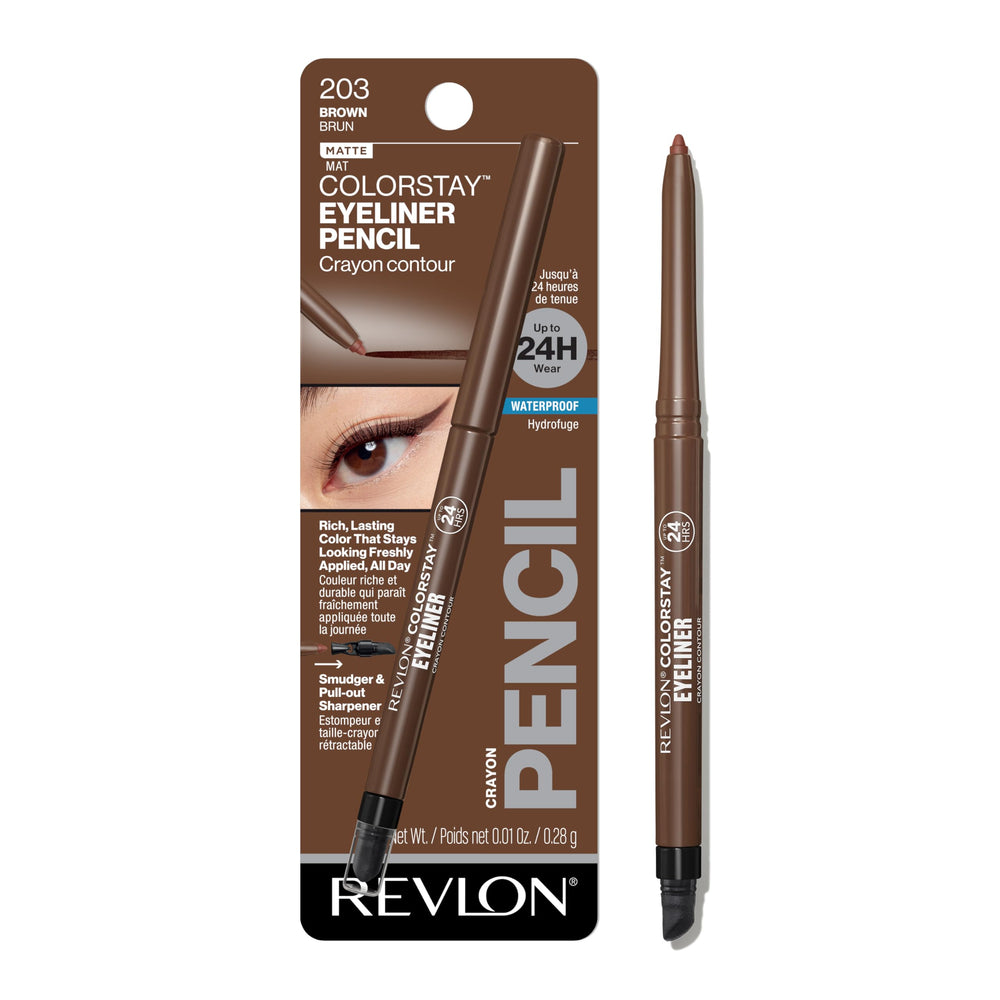 REVLON ColorStay Pencil Eyeliner brown swatch demonstrating longwear definition