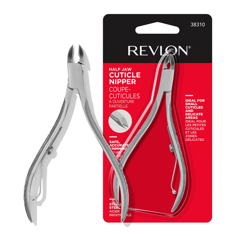 Revlon Half Jaw Cuticle Nipper blades close-up for precise petite-cuticle trimming.