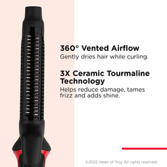 REVLON One-Step Blowout Styler vented barrel distributes heat evenly for gentle styling.