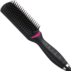 Revlon Salon One-Step Straight & Shine brush closeup shows sleek styling and frizz control