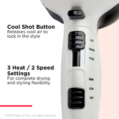 Revlon Shine Booster Hair Dryer with ionic generator on promotes frizz reduction and glow.